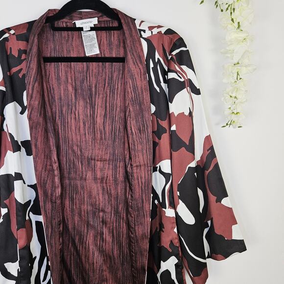 Chico’s Reversible Open Front Cardigan Duster Jacket Size 2 Large Abstract Satin - Picture 12 of 16